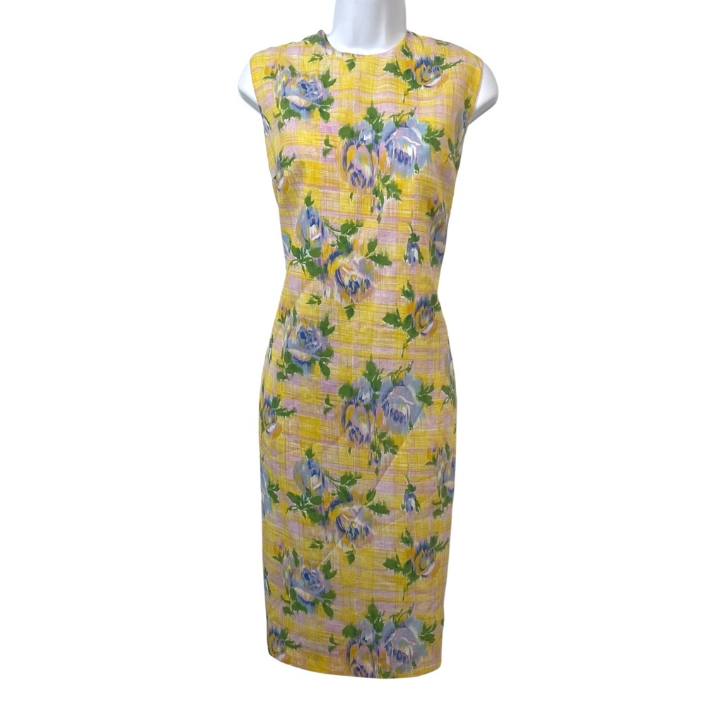 Vintage 1960s Mod Floral Yellow Sleeveless Dress
